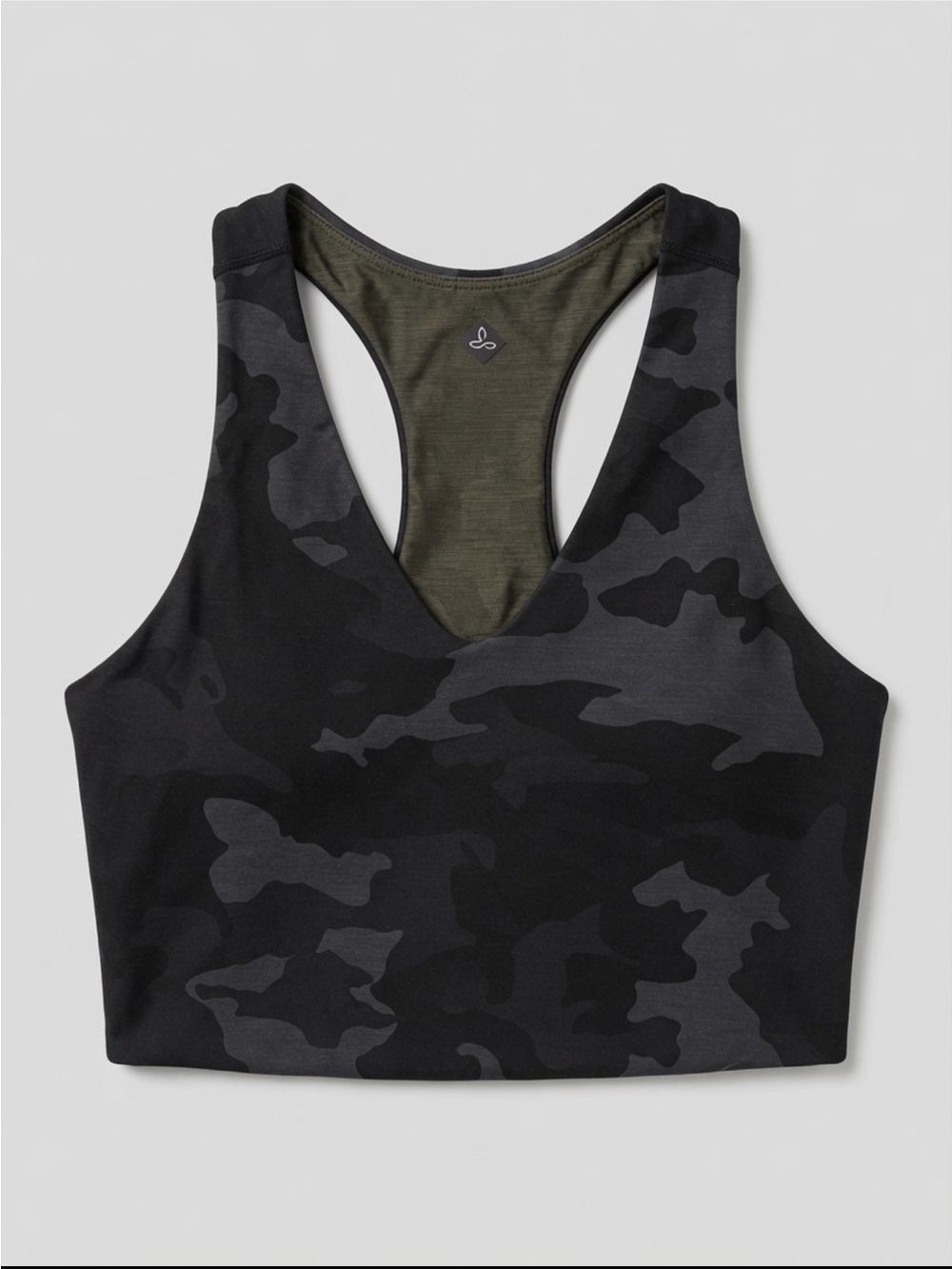 Prana Black & Charcoal Camo Racerback Sports Bra